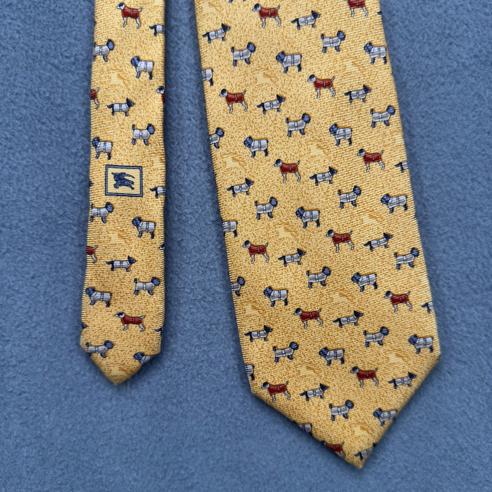 Burberry London Silk Dog Print Tie Yellow OS Mens Necktie
